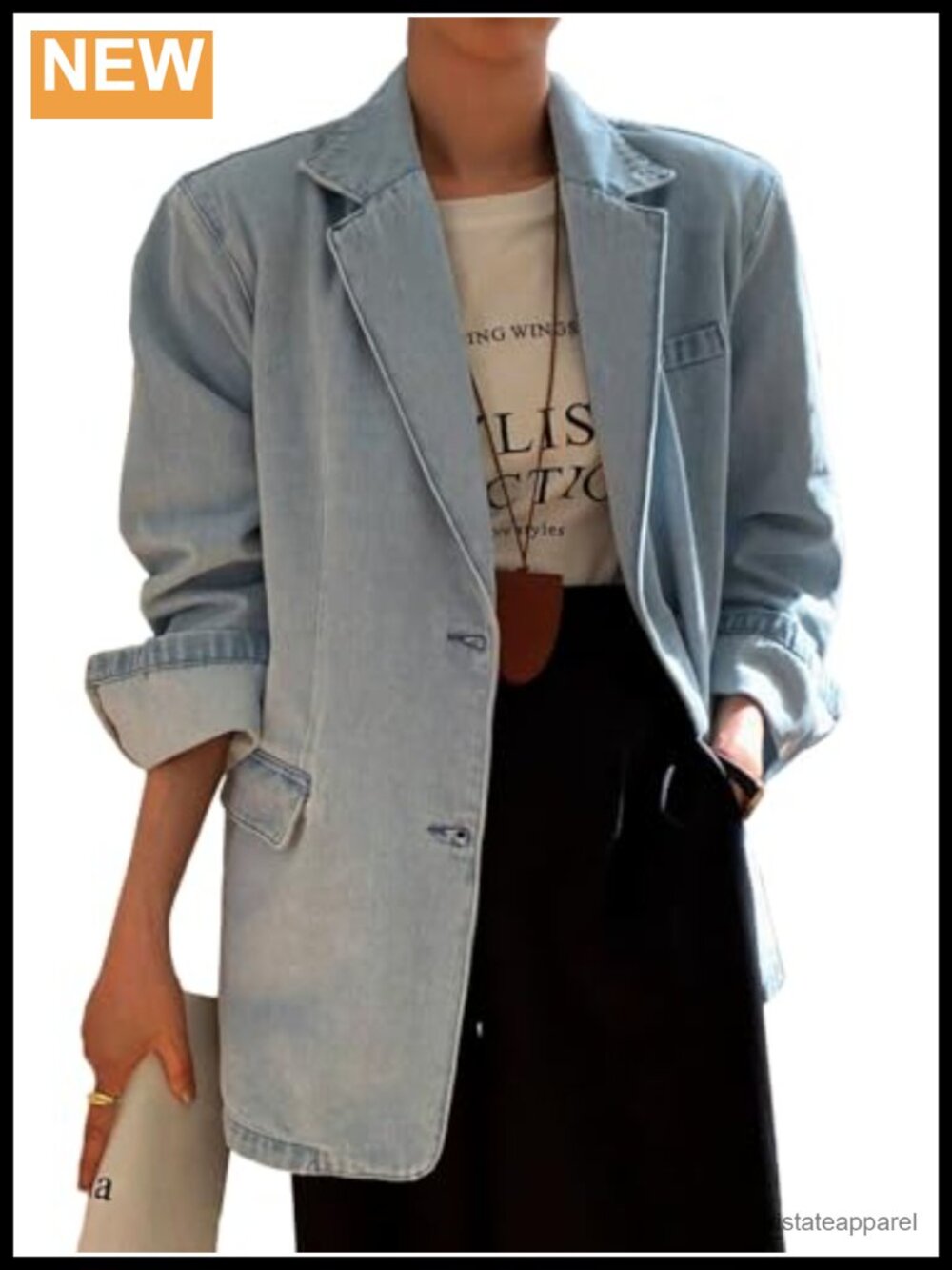 Oversized Denim Blazer Boyfriend Fit Long Sleeve Button-Down Jacket